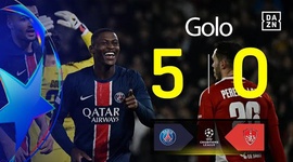 Liga Campeões: PSG vs Stade Brest, Golo 5-0 Nuno Mendes (2024-2025)