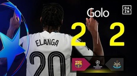 Liga Campeões: Barcelona vs Newcastle, Golo 2-2 Elanga (2025-2026)